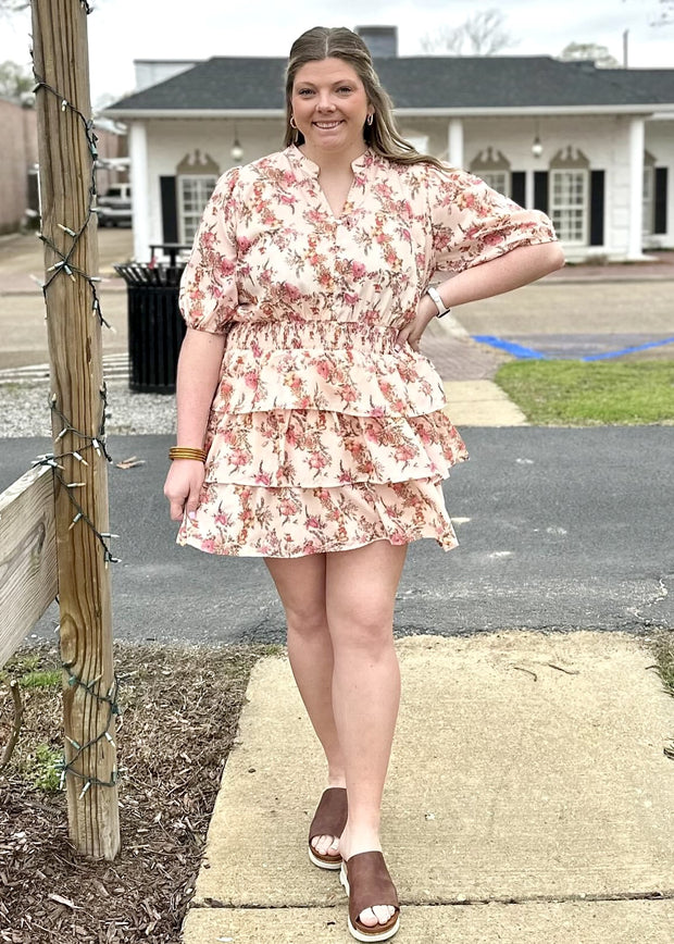 Soft Floral Ruffle Tiered Dress