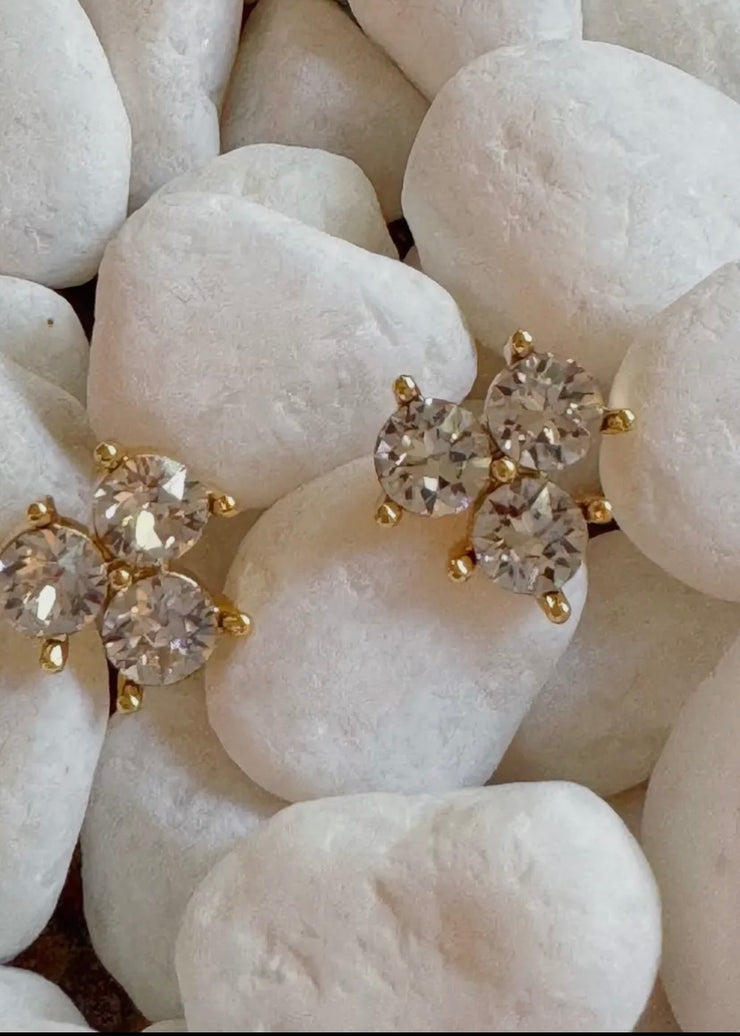 Faceted Trio Crystal Studs/18K  Gold