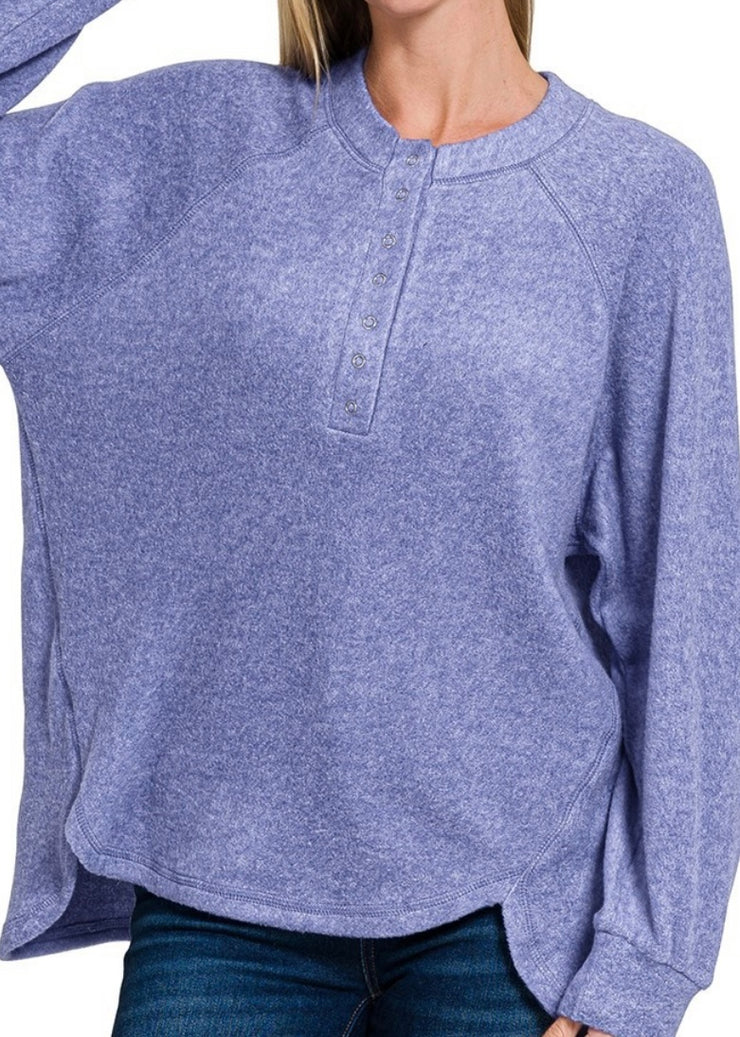 Brushed Hacci Oversized Henley Sweater/Plus