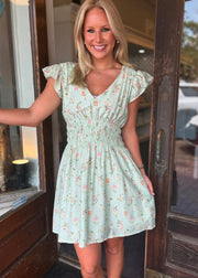 Floral Shirred Waist Mini Dress