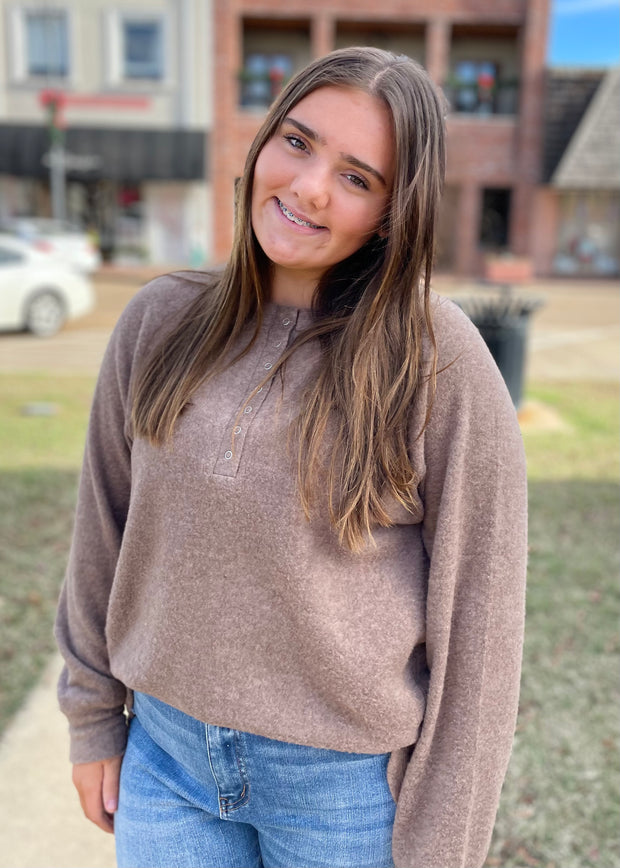 Brushed Hacci Oversized Henley Sweater/Plus