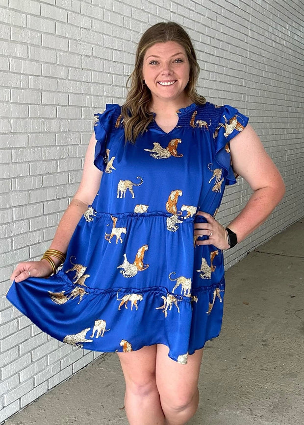 **FINAL SALE** Plus V-Notched Cheetah Print Dress