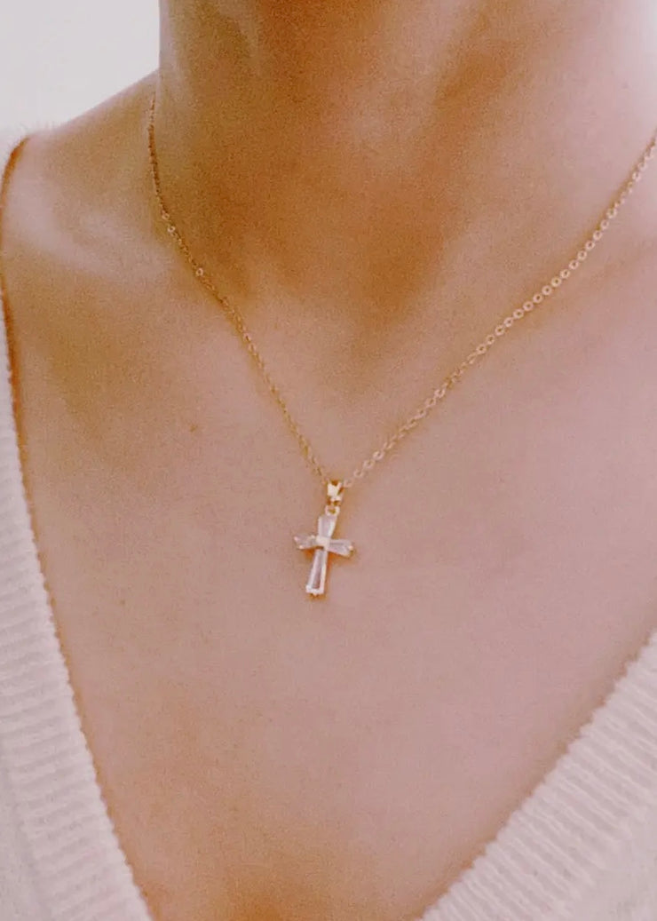 Crystal Cross Necklace/18K Gold Dipped