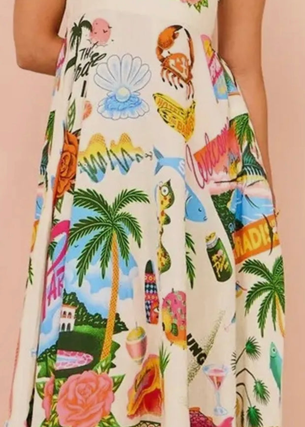 Linen Summer Print Maxi Dress