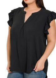 Plus Airflow Woven Flutter Sleeve Top