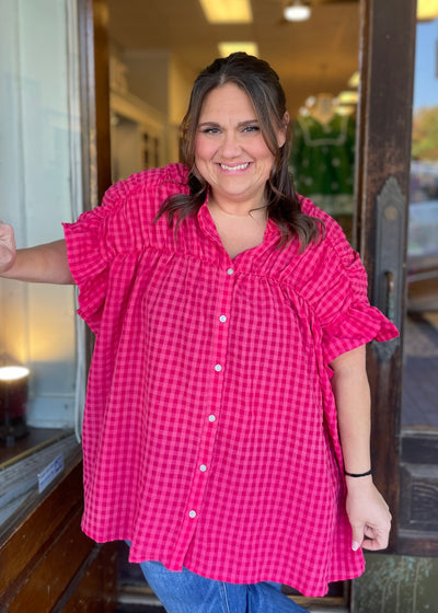 RaspBerry Ruffle ButtonDown Top/Plus