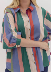 Multicolor Striped Button Down Top