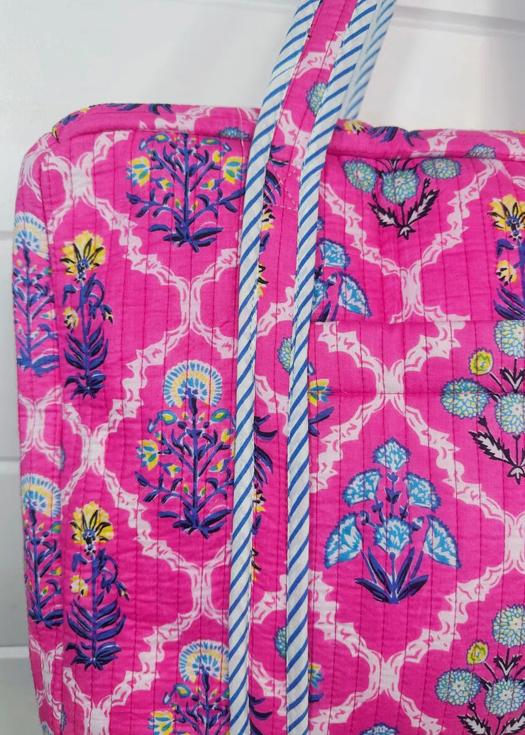 Quilted Weekender Overnight Bag/Pink Wildflowers