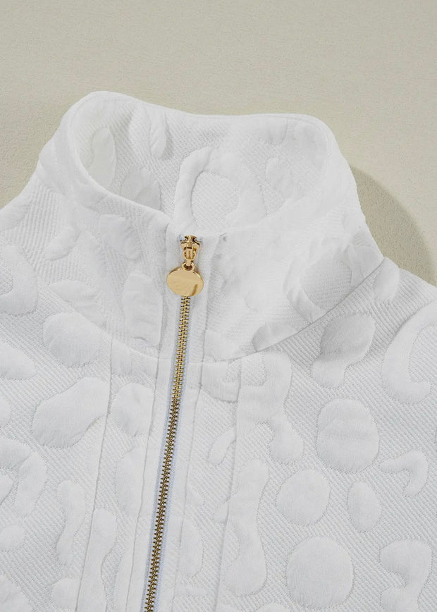 White Leopard Jacquard Quarter Zip Set