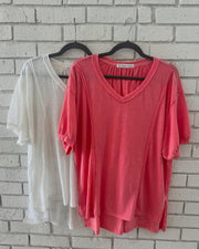 **FINAL SALE**Mineral Wash Puff Sleeve Knit Top
