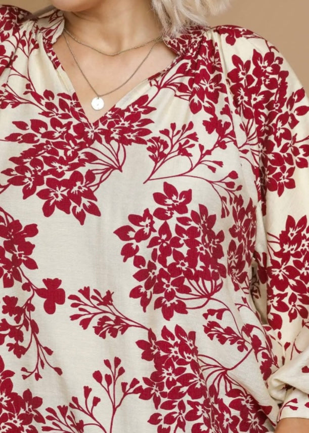 Cherry Blossom Scallop Blouse/Plus
