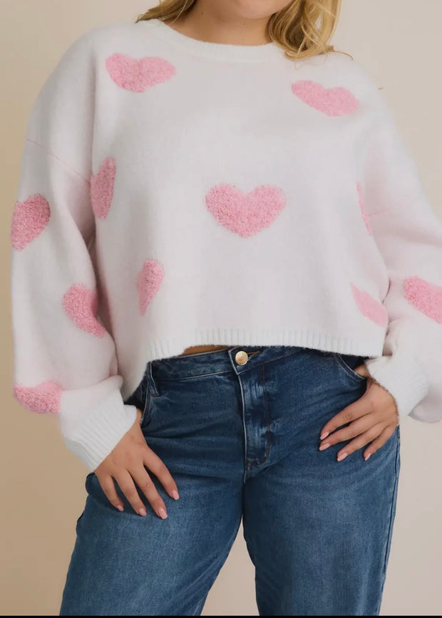 Plus Cream & Pink Heart Sweater