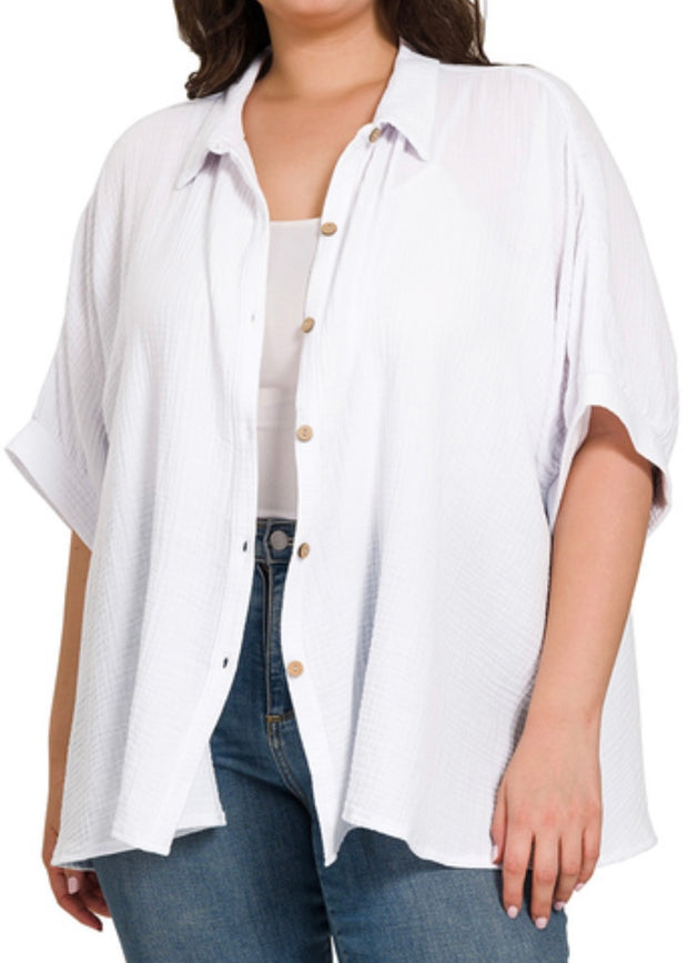 Plus Oversized Gauze Button Down Shirt