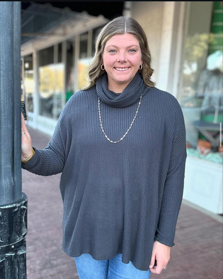 Plus Ribbed Cowlneck Tunic Sweater