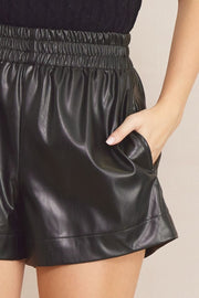 Elastic Waist Faux Leather Shorts