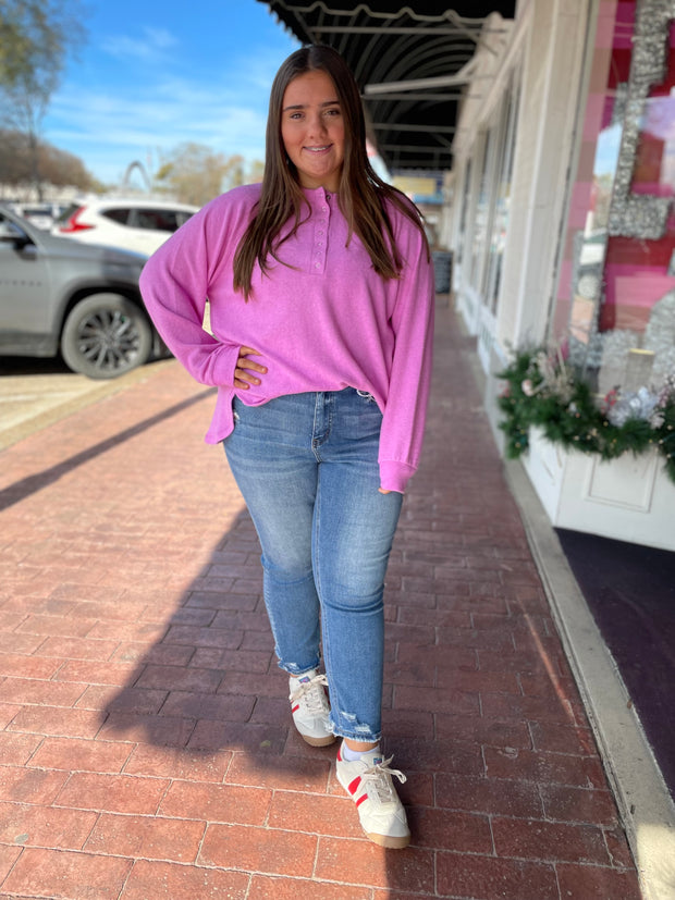 Brushed Hacci Oversized Henley Sweater/Plus