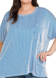 Plus Corded Ribbed  Oversized Pocket Top