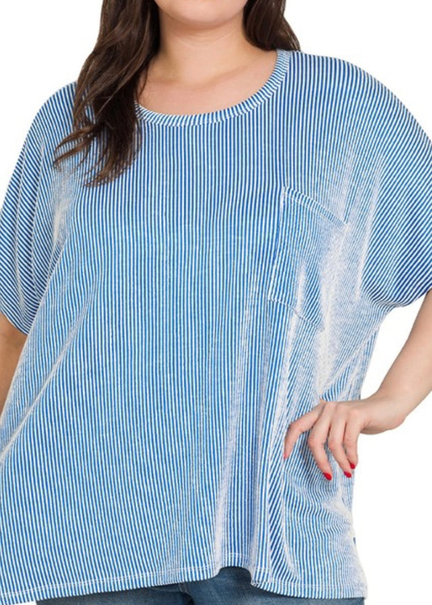Plus Corded Ribbed  Oversized Pocket Top