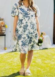 Blue & Ivory Floral Dress