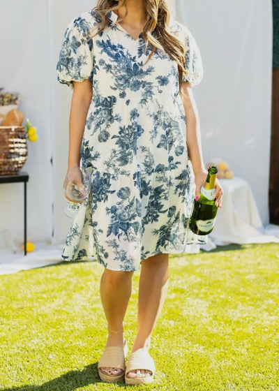 Blue & Ivory Floral Dress