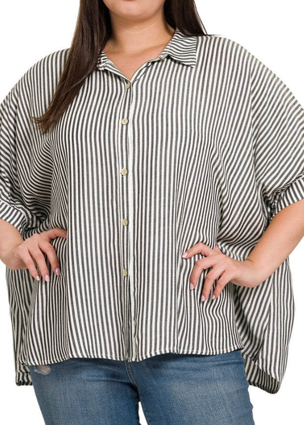 Easy Breezy Striped Button Down Top/Plus