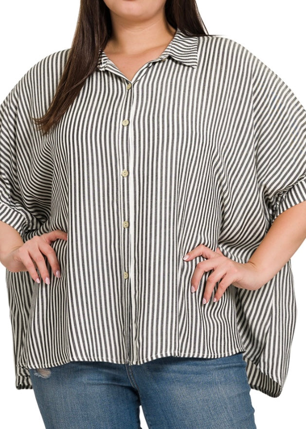 Easy Breezy Striped Button Down Top/Plus