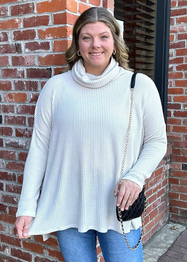 Plus Ribbed Cowlneck Tunic Sweater