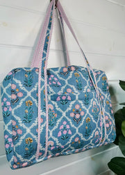 Quilted Weekender Overnight Bag/Blue Wildflowers