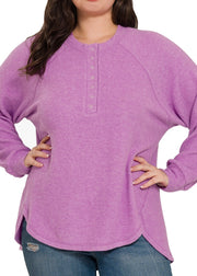 Brushed Hacci Oversized Henley Sweater/Plus