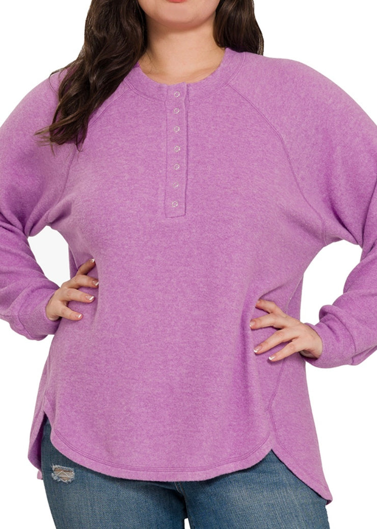 Brushed Hacci Oversized Henley Sweater/Plus