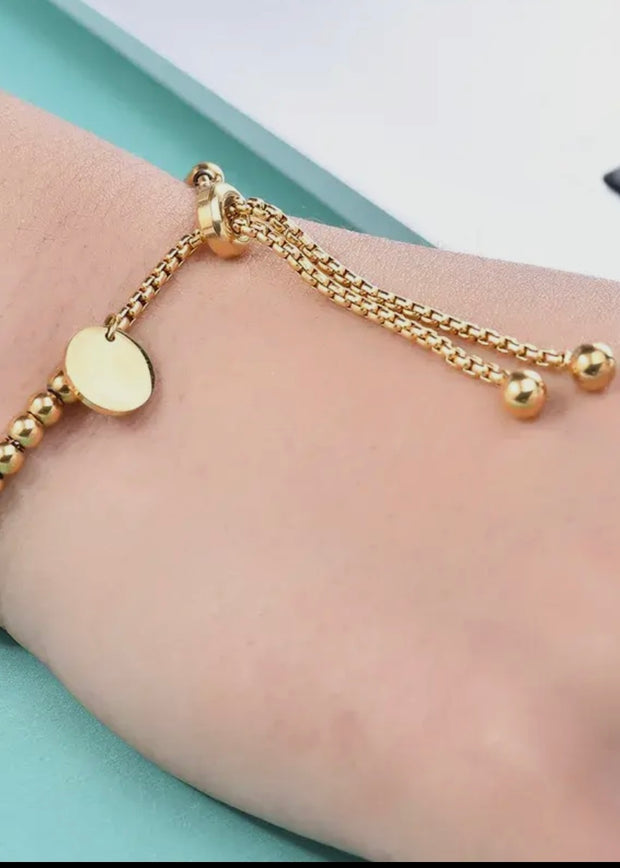 Beaded Ball Adjustable Bracelet/18K Gold Plated