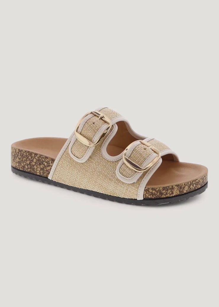Contrast Hem Raffia Strap Sandals