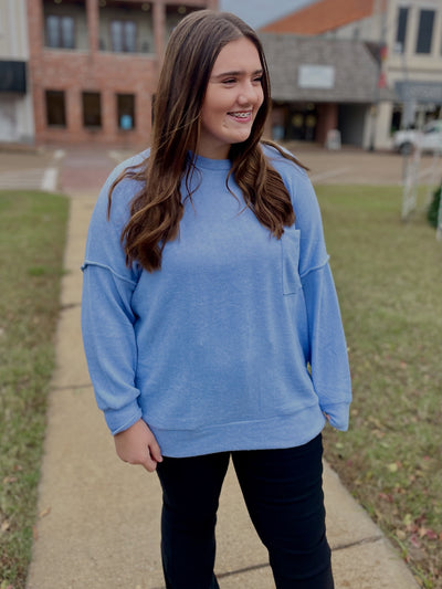 Brushed Drop Shoulder Pullover/Plus