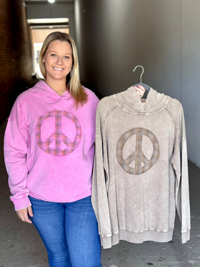 Plus Mineral Wash Peace Sign Hoodie