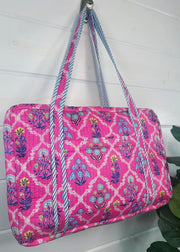 Quilted Weekender Overnight Bag/Pink Wildflowers