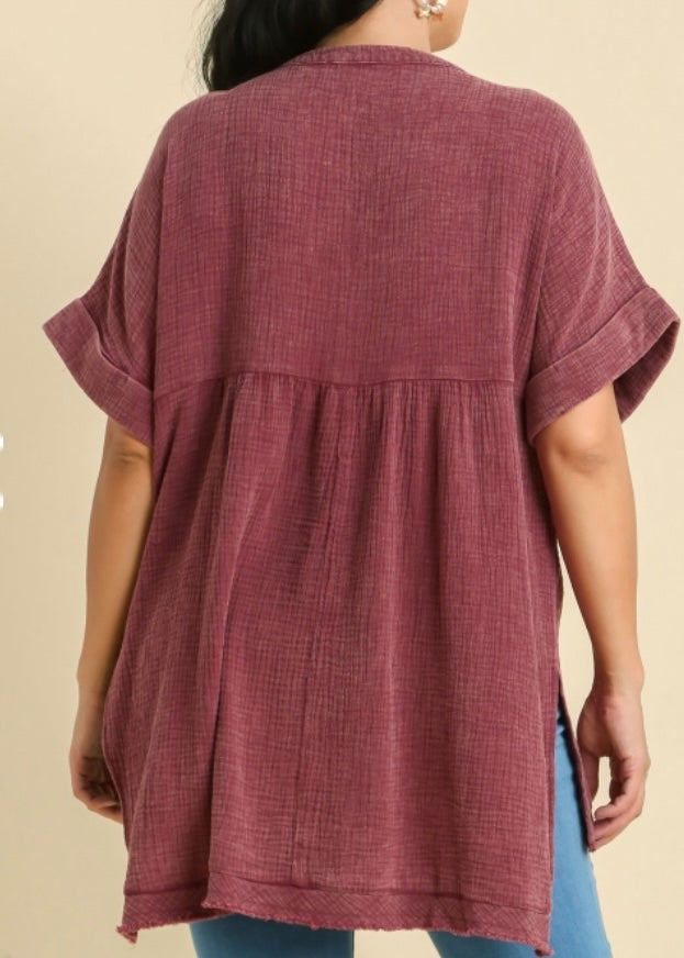 Plus Mineral Washed Gauzy Top