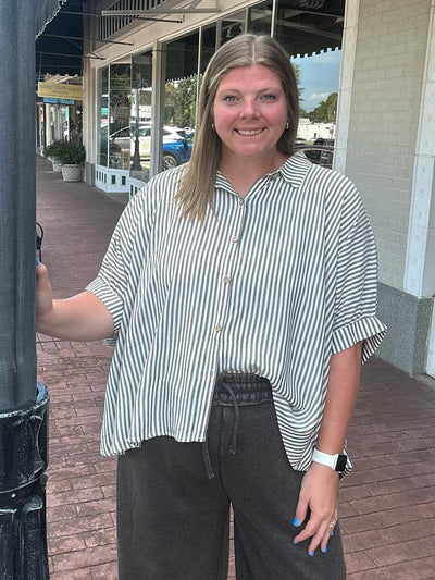Easy Breezy Striped Button Down Top/Plus