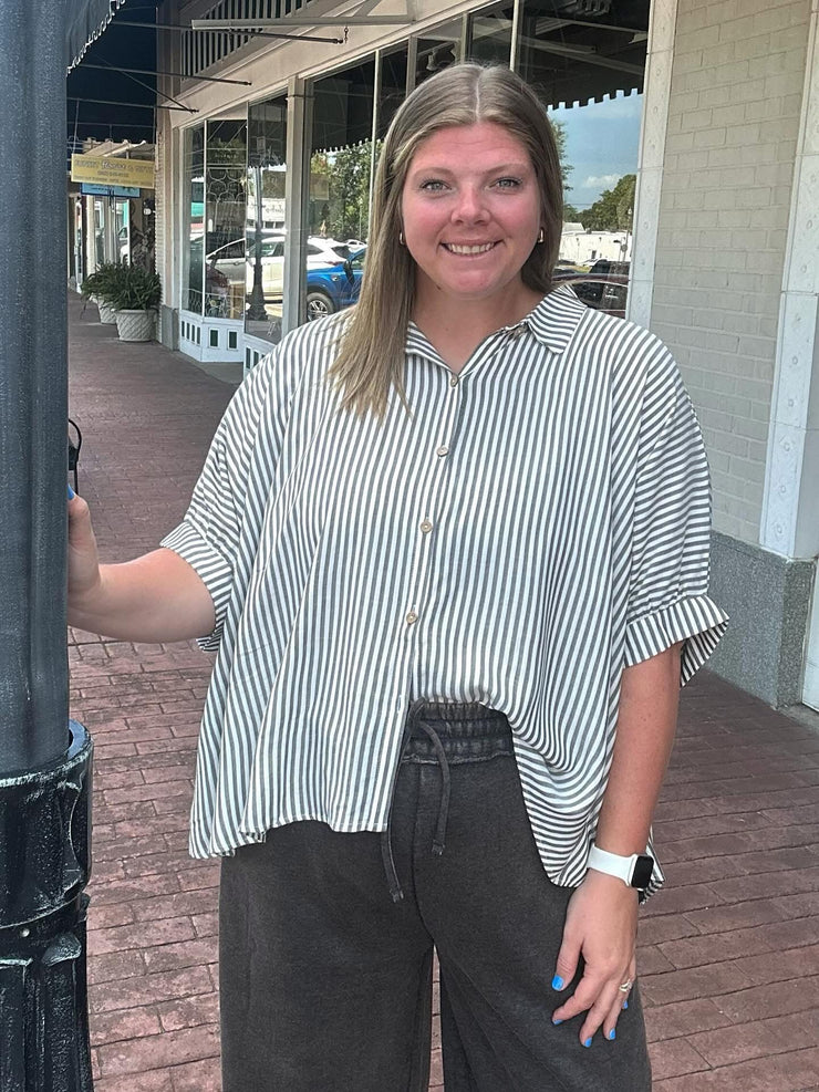 Easy Breezy Striped Button Down Top/Plus