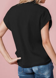 Patch Pocket Ribbed Short Sleeve Sweater