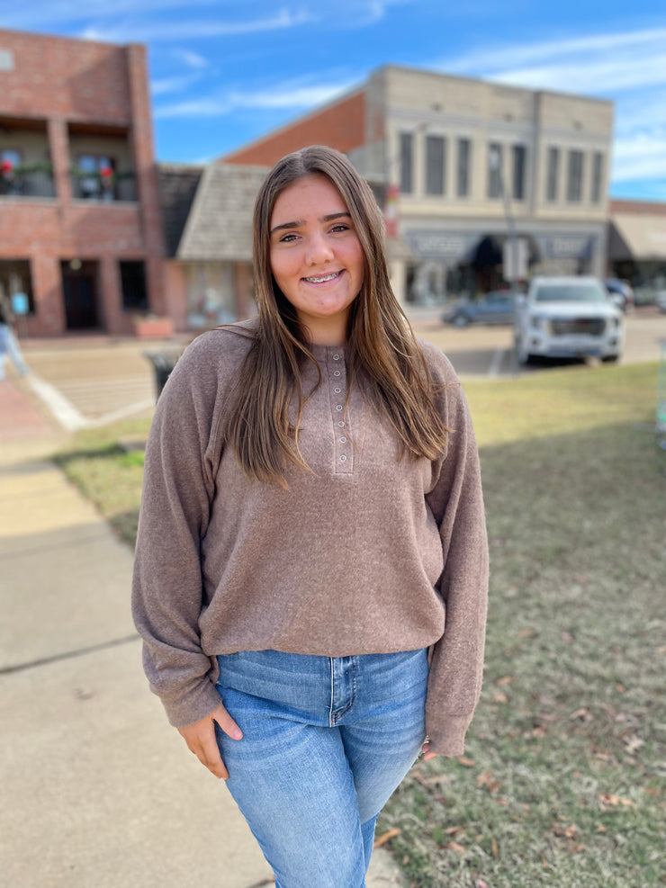 Brushed Hacci Oversized Henley Sweater/Plus