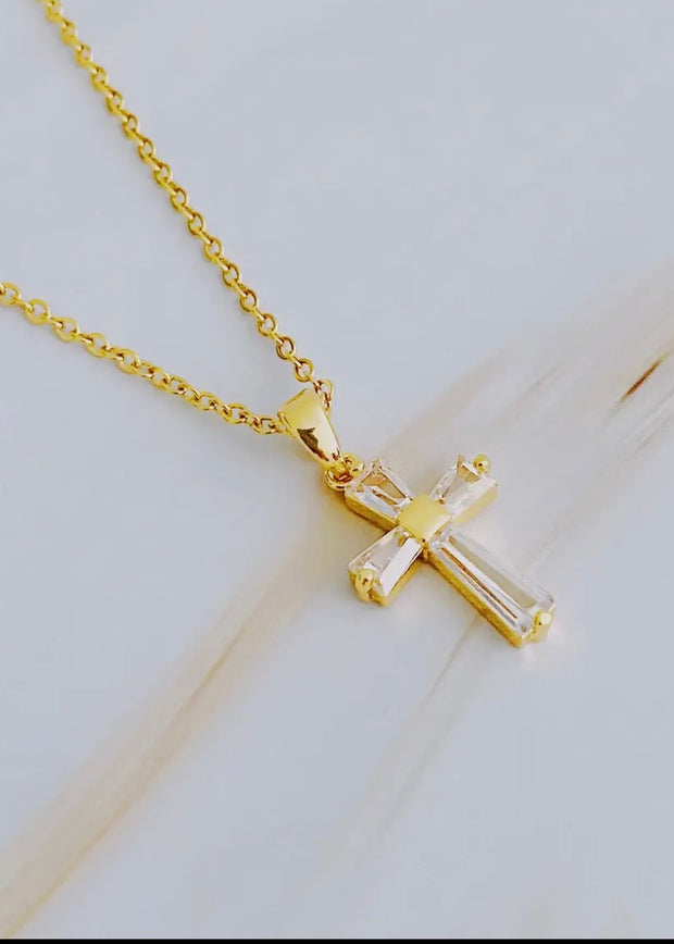 Crystal Cross Necklace/18K Gold Dipped