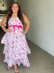 Floral Tiered Adjustable Midi Dress