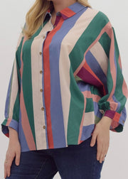 Multicolor Striped Button Down Top