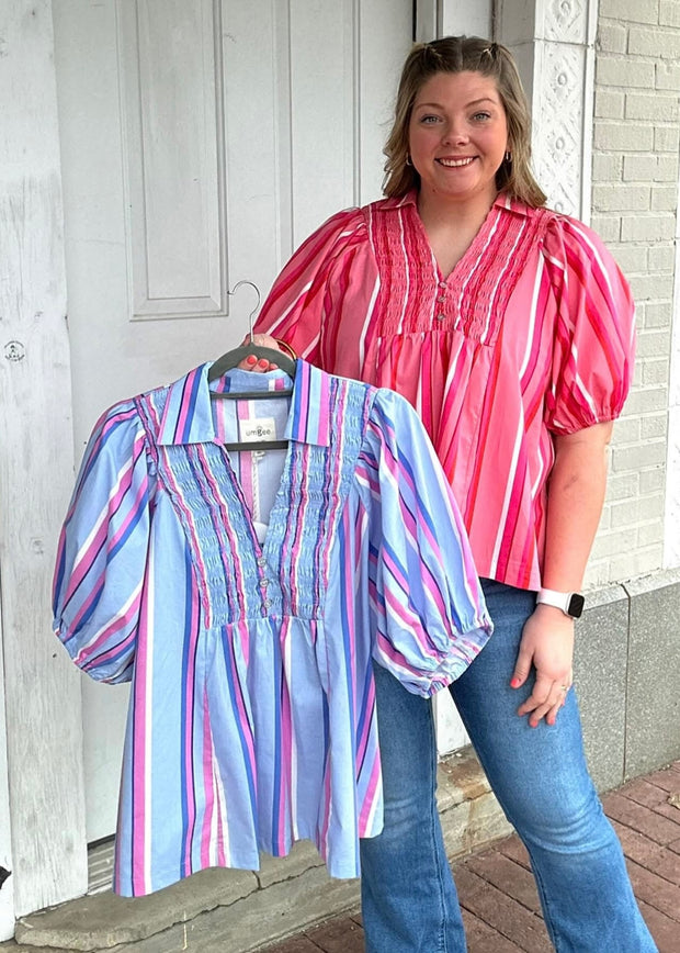 Bold Striped Smocked Top