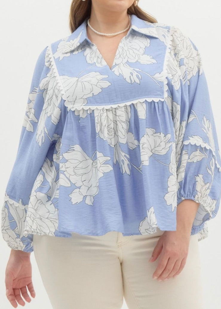 Floral Scalloped Detail Top