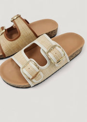 Contrast Hem Raffia Strap Sandals