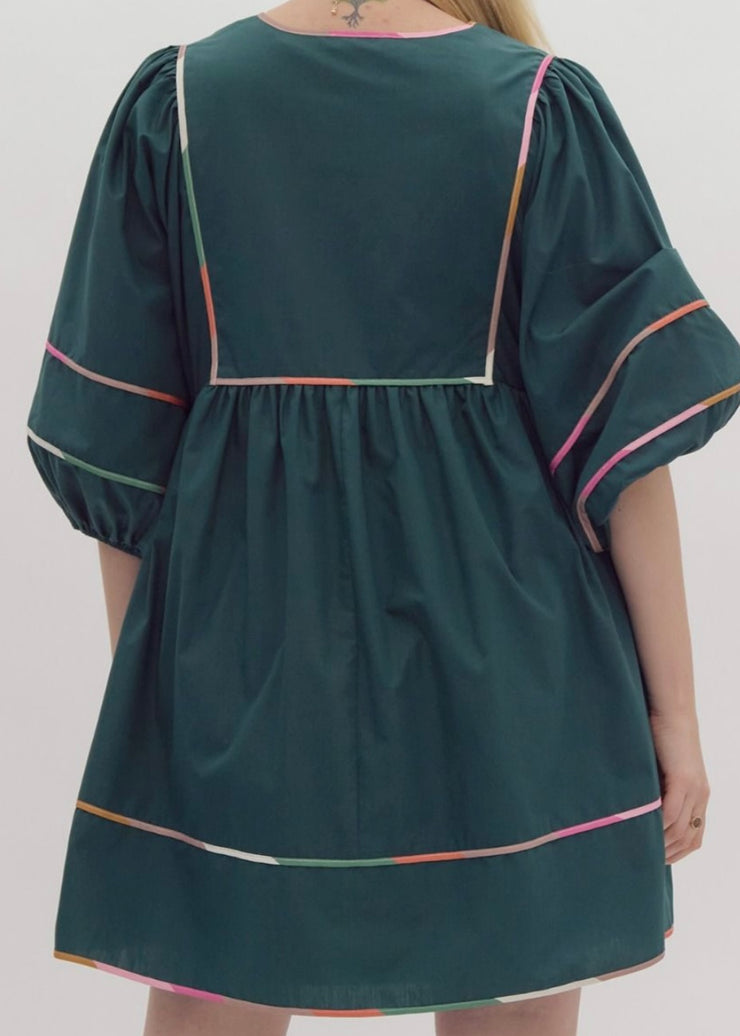 Plus ColorBlock Trim Half Sleeve Dress