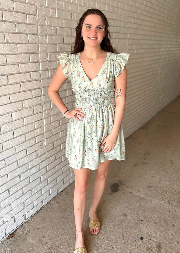 Floral Shirred Waist Mini Dress