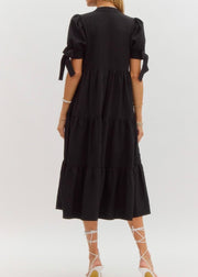 Solid Textured Tiered Midi Dress