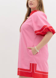 Bold & Breezy Contrast Trim Tunic Dress/Plus